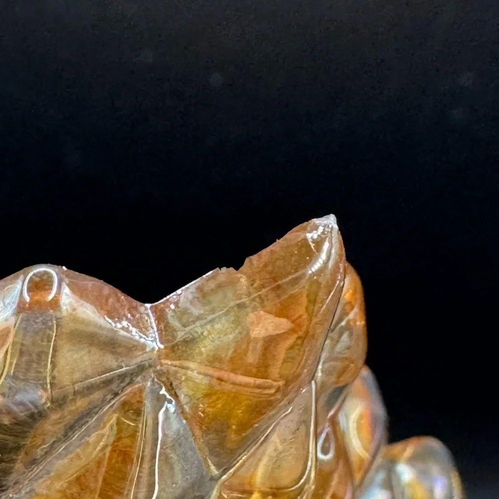 Vtg ‘60s Glass Diamond Block Ruffled Trinket Candy Nut Dish Amber Gold Ashtray